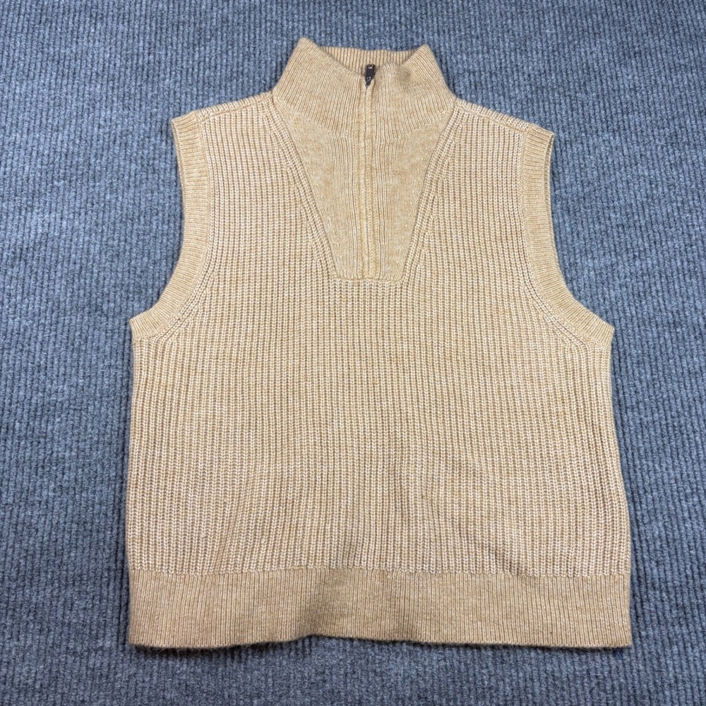Nine West Vest Mens L Tan Ribbed Knit‎ Quarter Zip Sweater